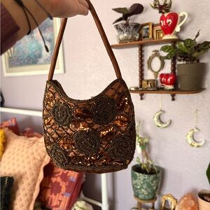 Brown Beaded Women's Bag